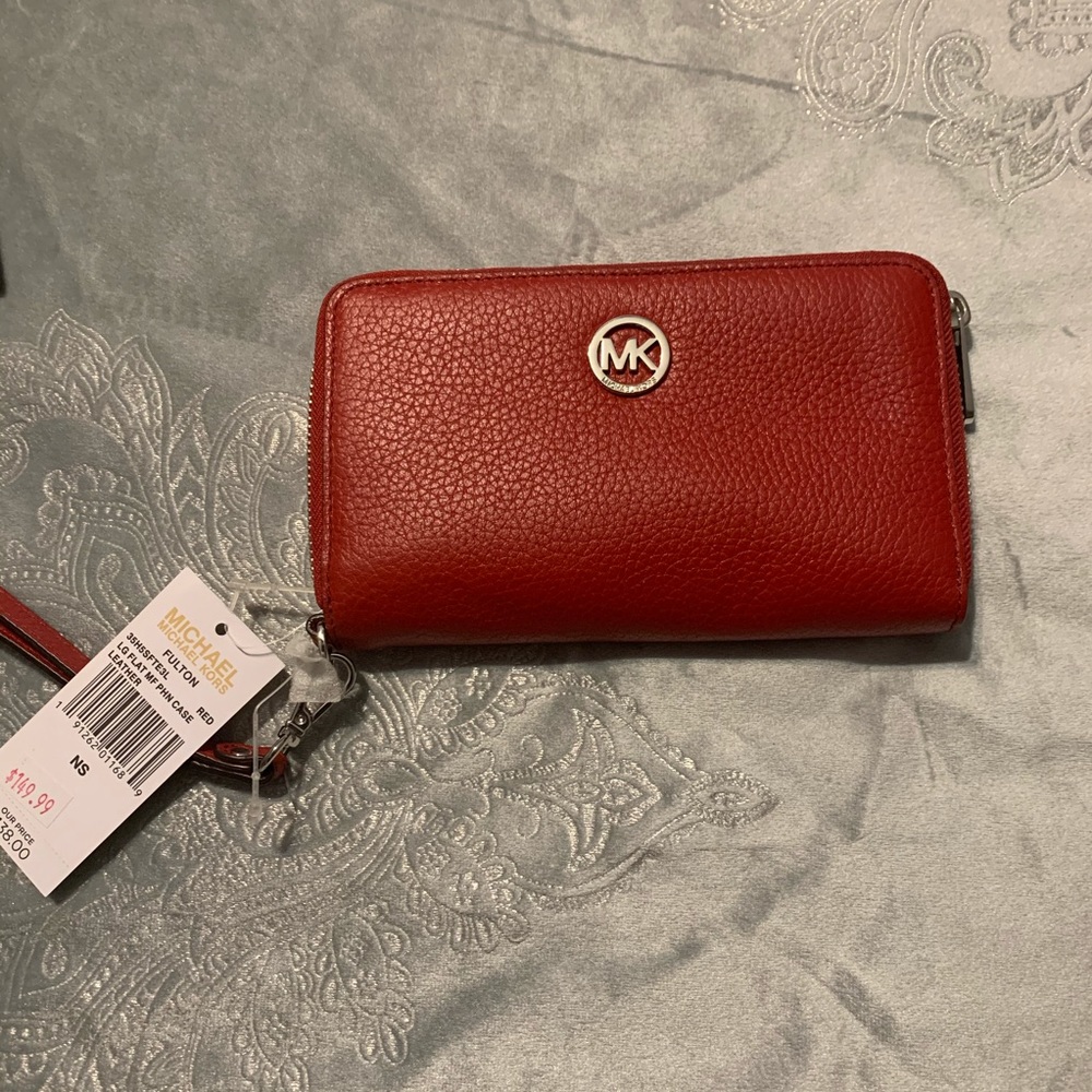 MICHAEL KORS FULTON RED LEATHER WALLET